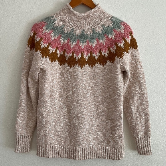 L.L. Bean Women's Cotton Ragg Sweater Funnelneck Pullover Fair Isle - Picture 3 of 7